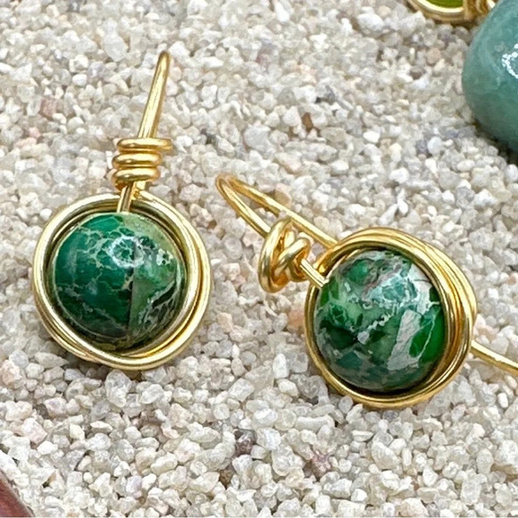 Sea sediment jasper gold drops dangle earrings/manifesting hope and tenderness - Picture 1 of 1